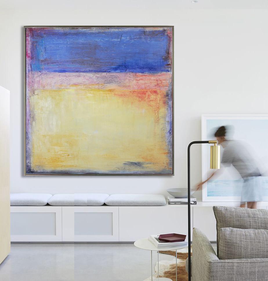 Handmade Large Contemporary Art,Oversized Contemporary Art,Abstract Oil Painting,Blue,Yellow,Orange.etc